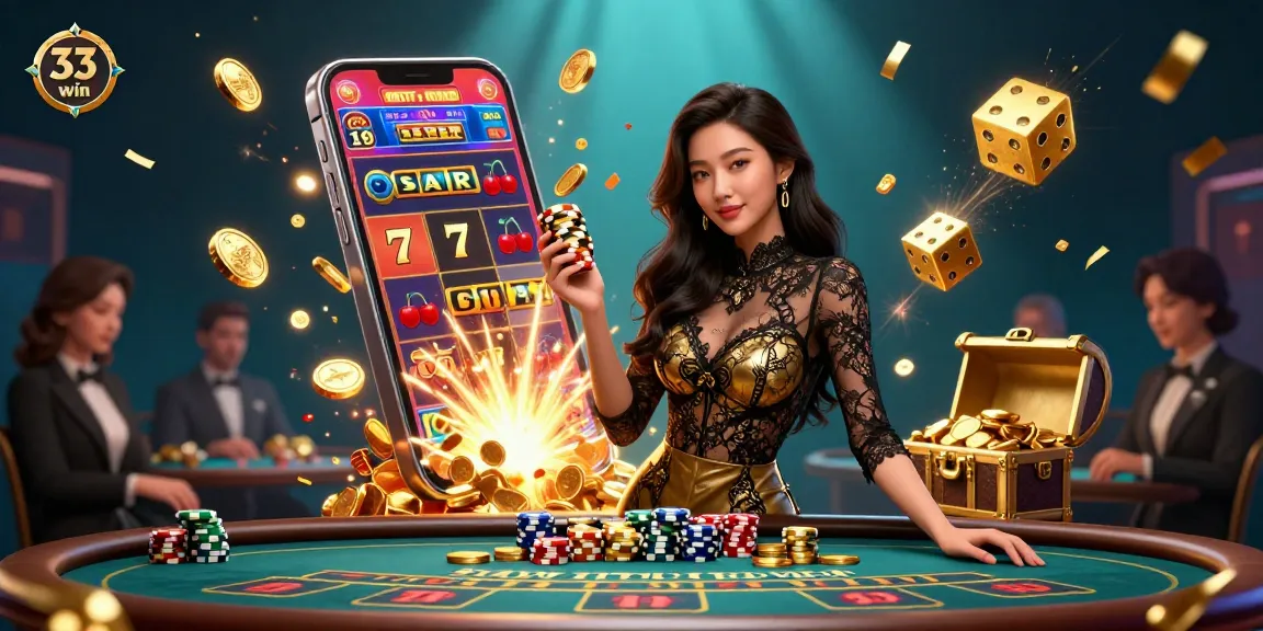 Experience excitement at 33win with high-stakes baccarat and vibrant slot game visuals.