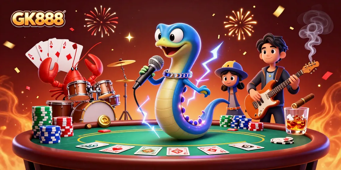 GK888 enhances your gambling experience with a vibrant underwater casino scene featuring lively characters and poker elements.