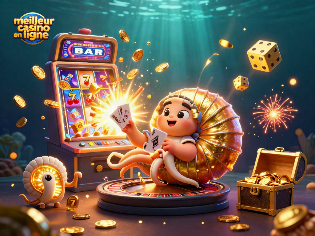 Illustration captivante de casino en ligne illustrant le meilleur casino en ligne avec un nautilus et machines à sous.