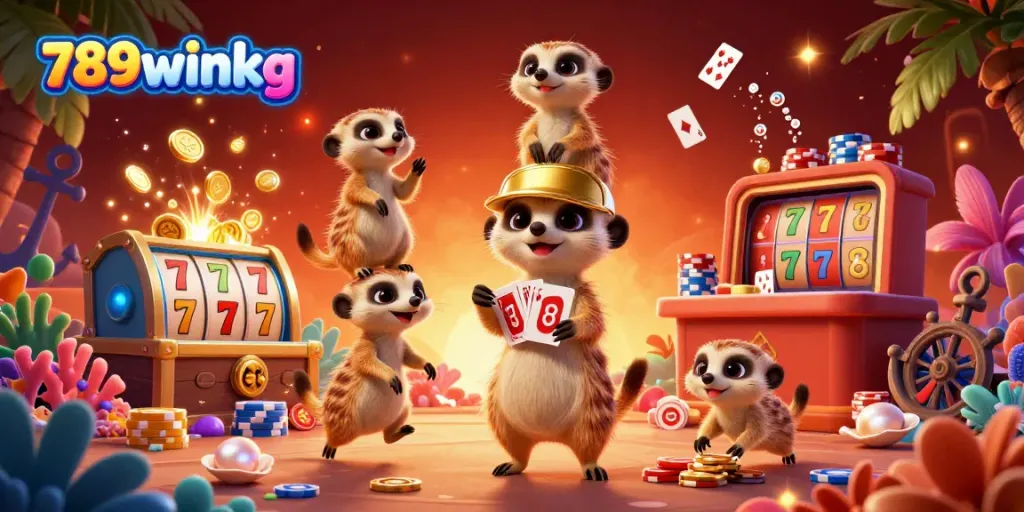 Enjoy thrilling gaming at 789winkg with lively meerkats orchestrating a vibrant casino.