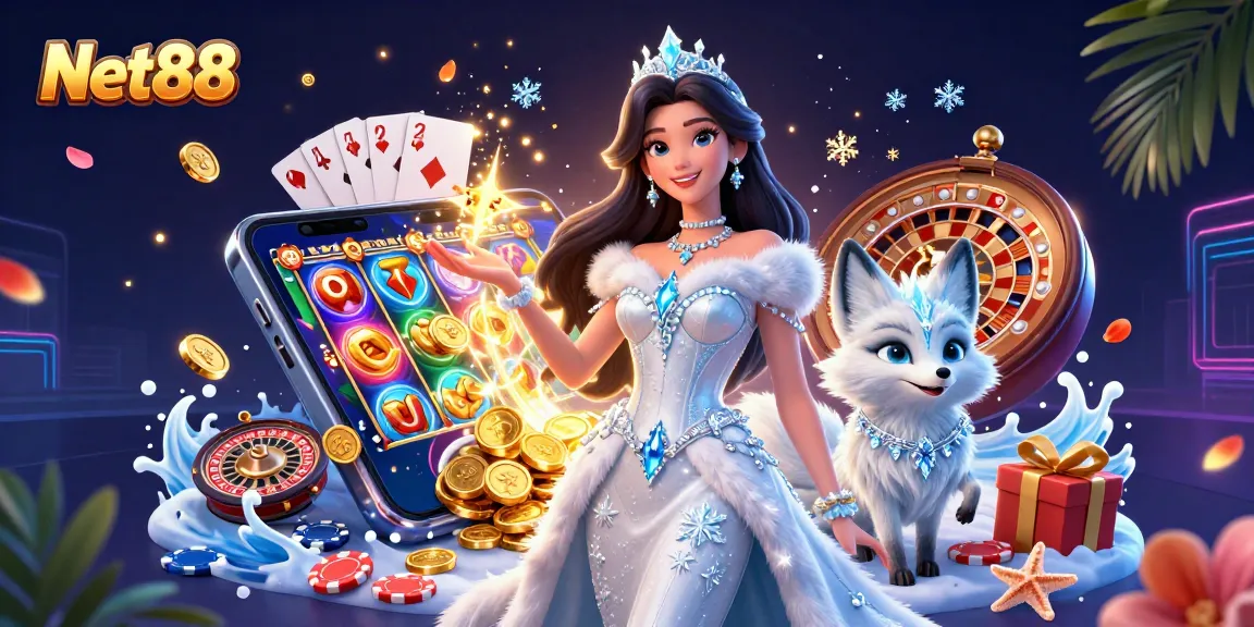 Experience thrilling jackpots with Net88 as vibrant casino elements create excitement.