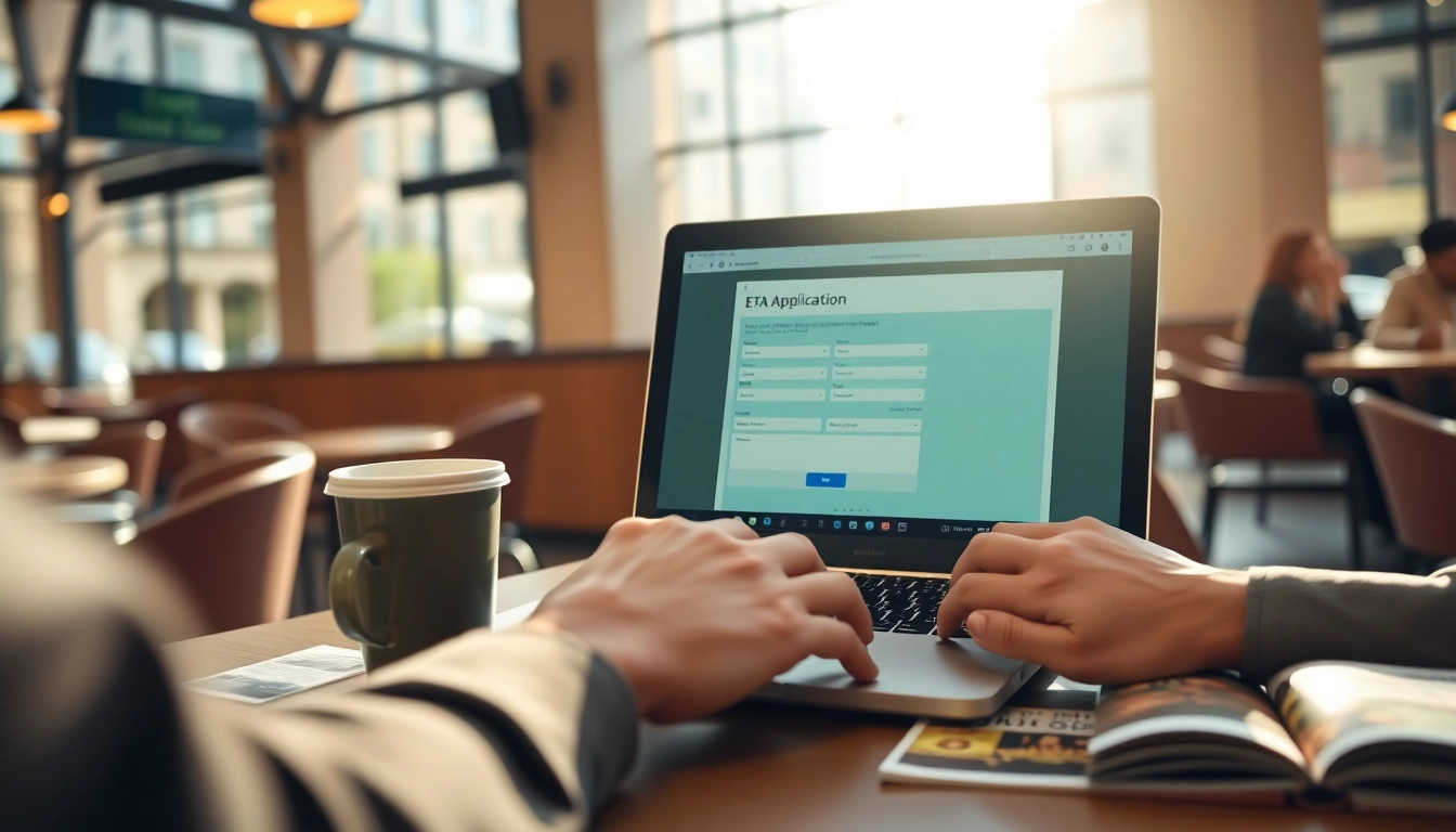 Get started with your eta application uk easily at a cafe table, showcasing the online process.