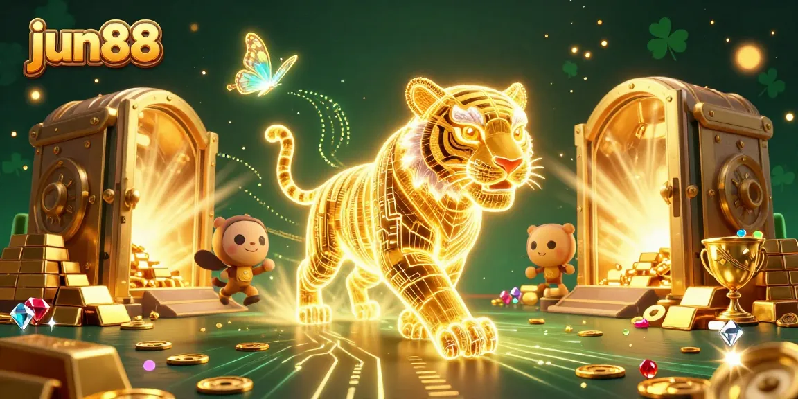 Experience the thrill of winning at jun88 with a golden tiger in a dazzling digital casino.