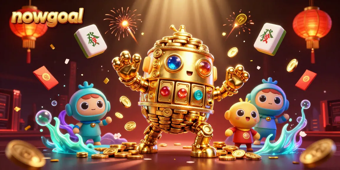 Nowgoal provides an engaging live gambling experience with a 3D golden golem illustration featuring vibrant casino elements.