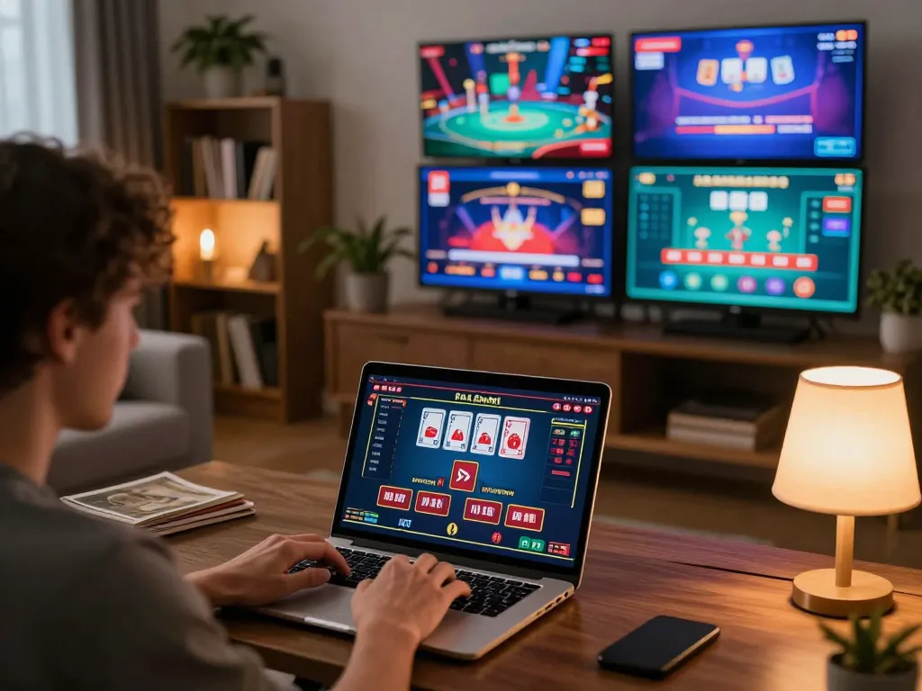 Player engaging with nhà cái 88aa in a cozy home casino gaming setup