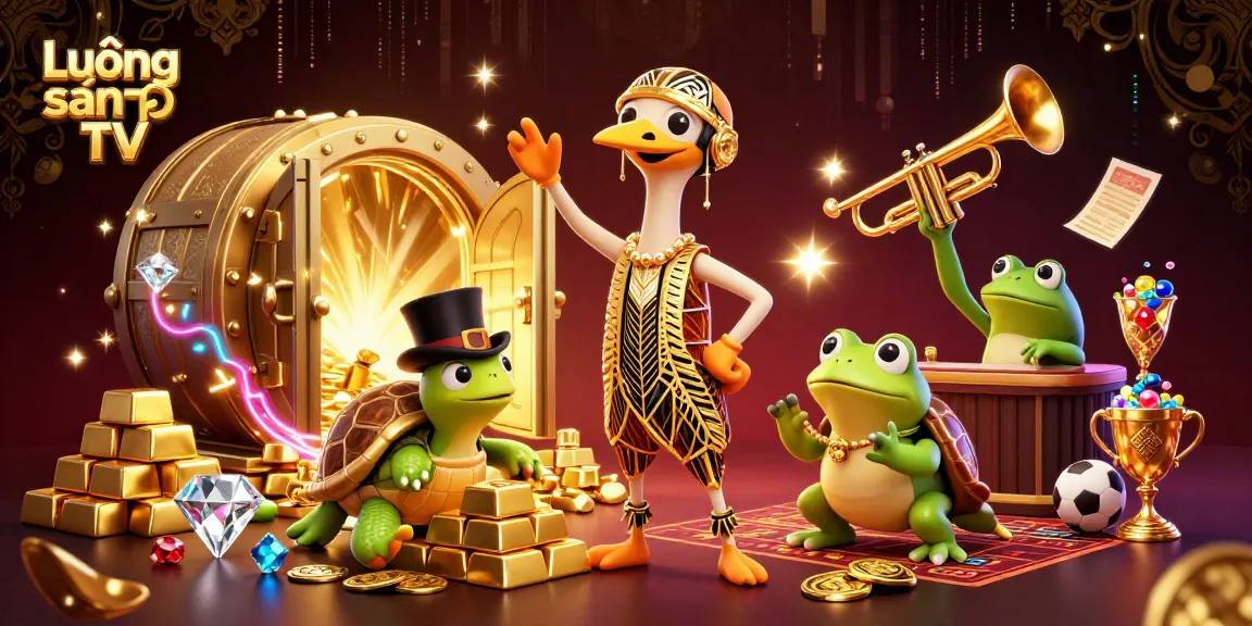 Lương sơn TV showcases a dynamic sports betting scene with a colorful and lively cartoon illustration featuring engaging characters and casino elements.