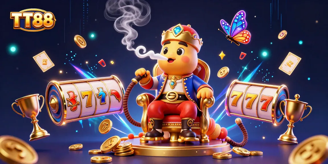 Engage in thrilling slot games at TT88 with vibrant symbols and dynamic elements around an enchanting caterpillar character.