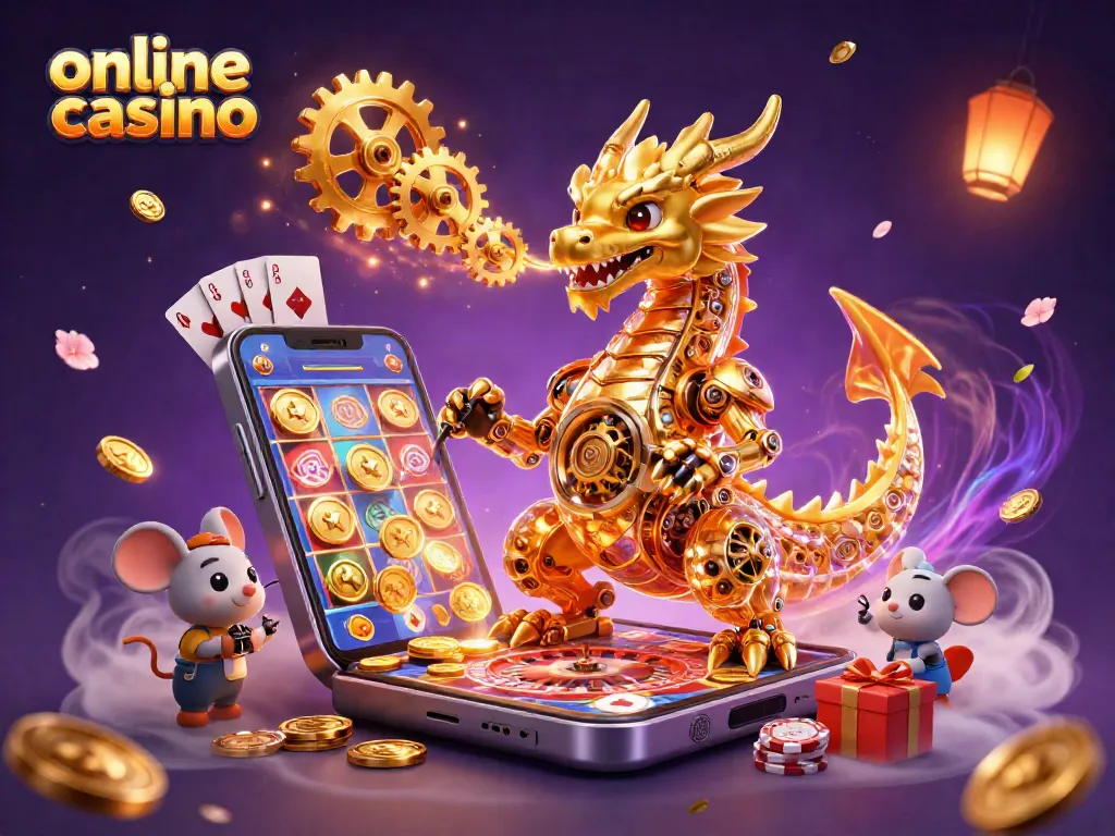 Juega y gana en el casino online mientras disfrutas de esta escena mágica con un dragón dorado.