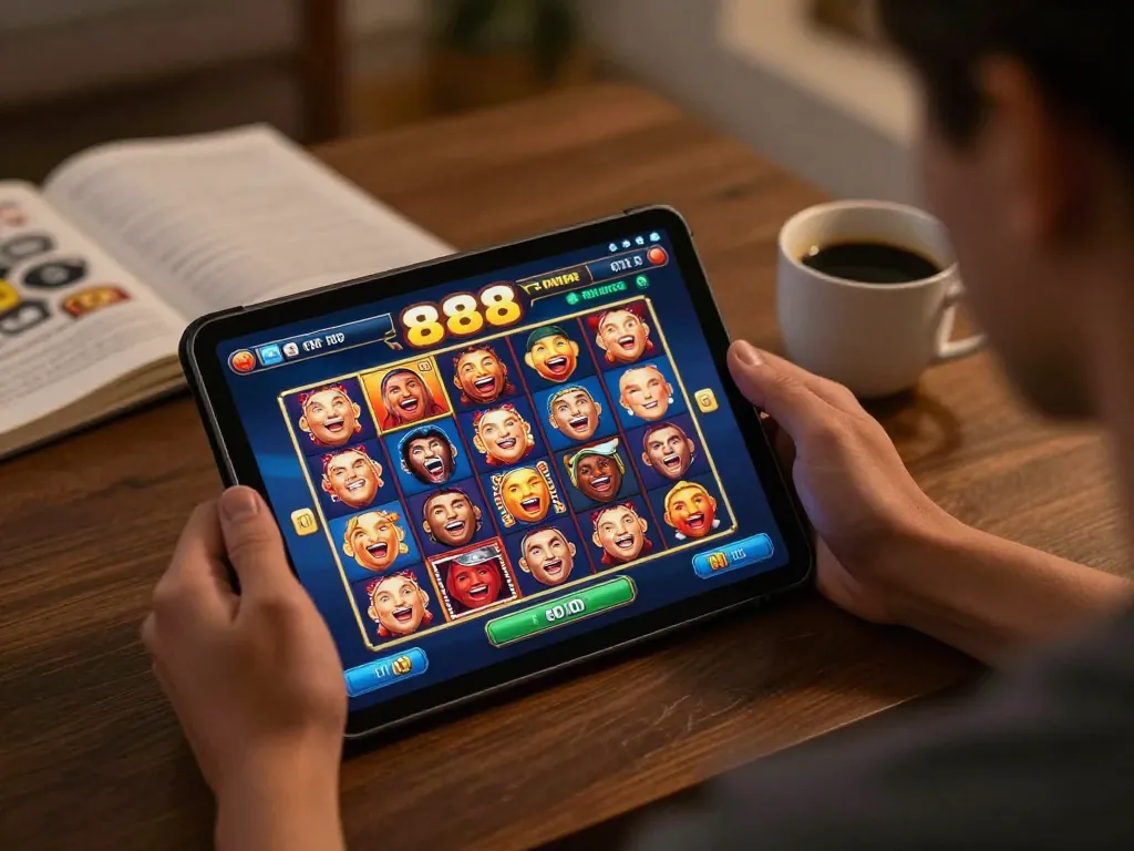 Player enjoying exciting gameplay on slot888 during a cozy home session with strategy notes nearby.