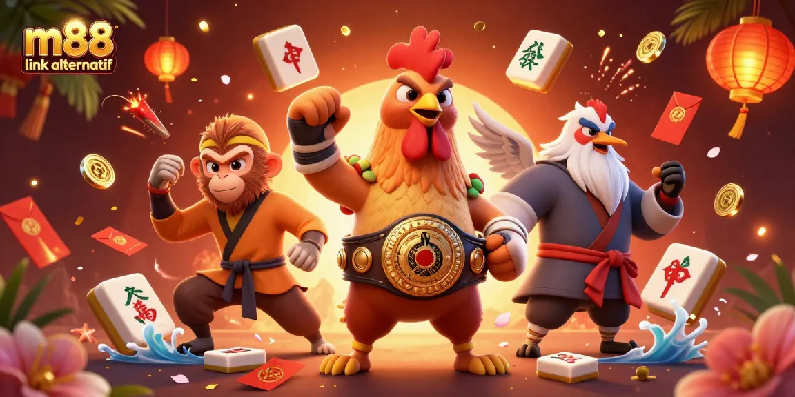 Experience thrilling gambling with m88 link alternatif in a vibrant, animated casino scene.