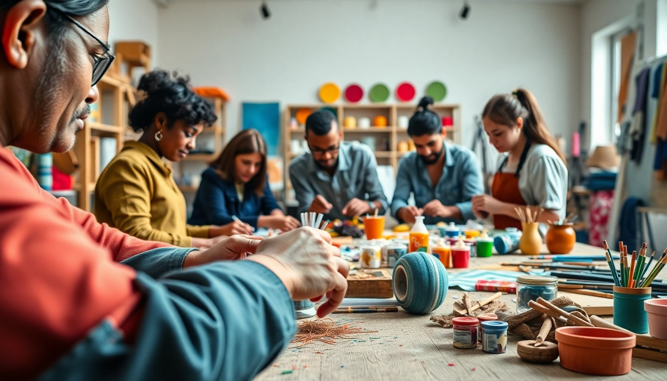 Engaging craft training programs featuring artisans in a vibrant workshop setting.