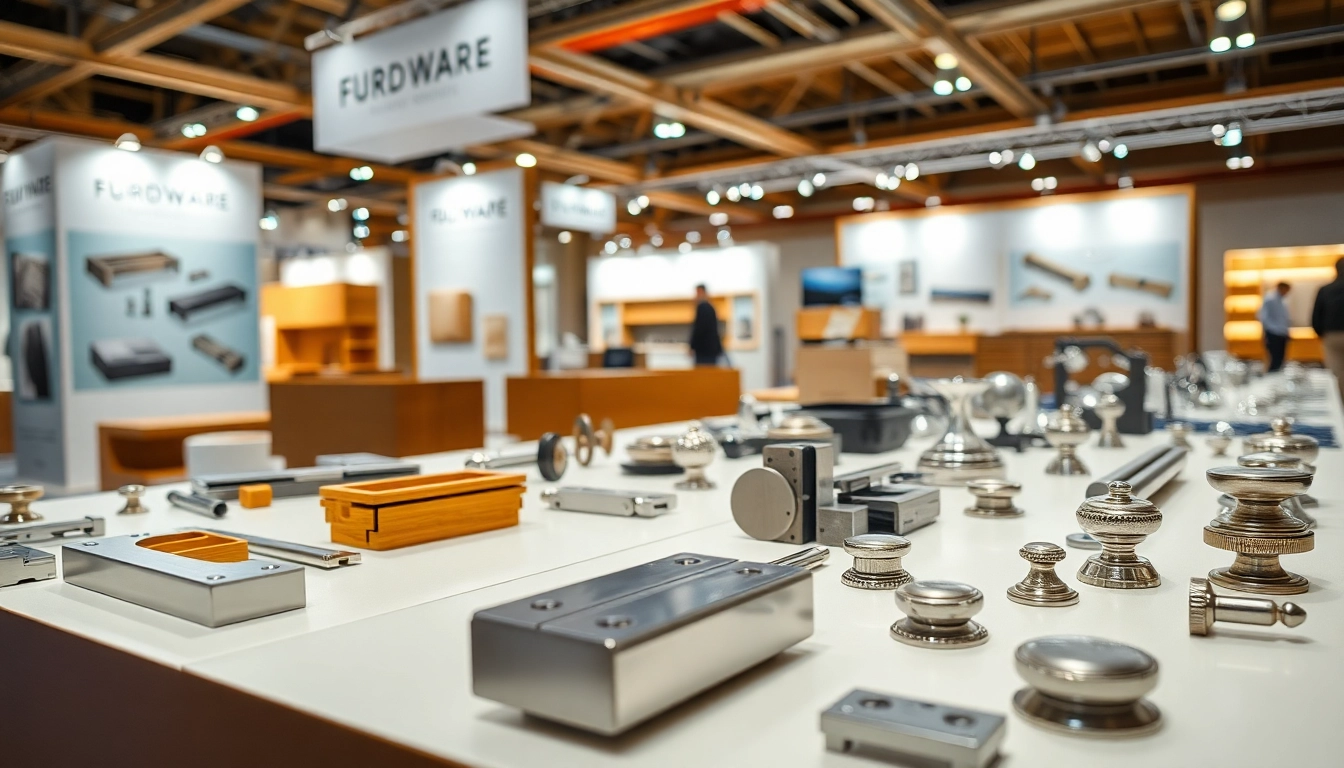 Exhibit featuring furniture hardware manufacturers showcasing high-quality hardware components.