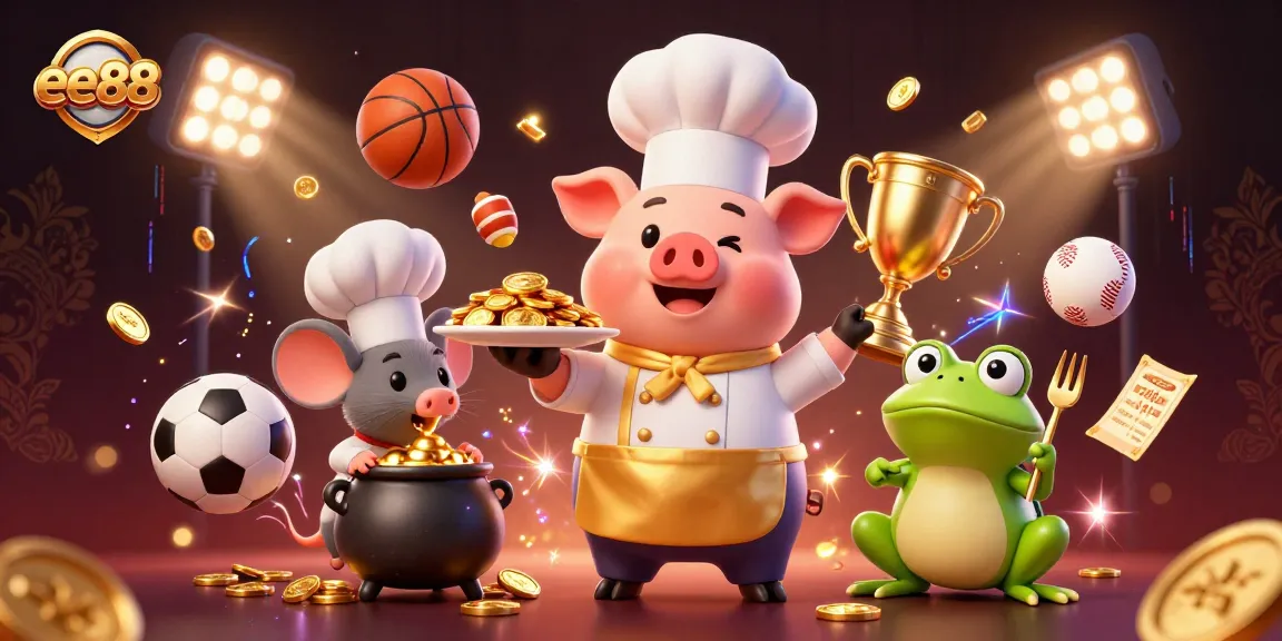 Experience winning with ee88 in a vibrant, energetic casino scene featuring gold coins and sports chances.