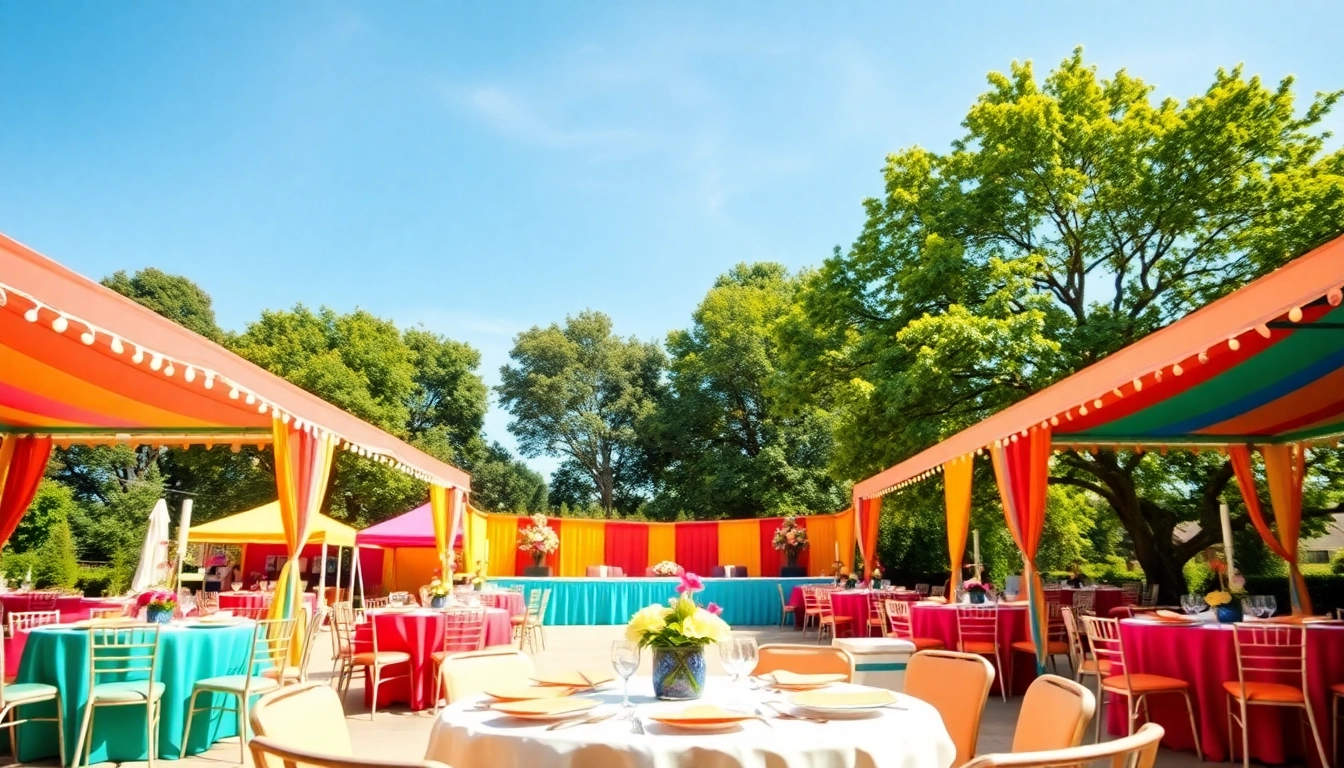 Transform your event with stunning Outdoor Party Rentals including colorful tents and elegant decor.