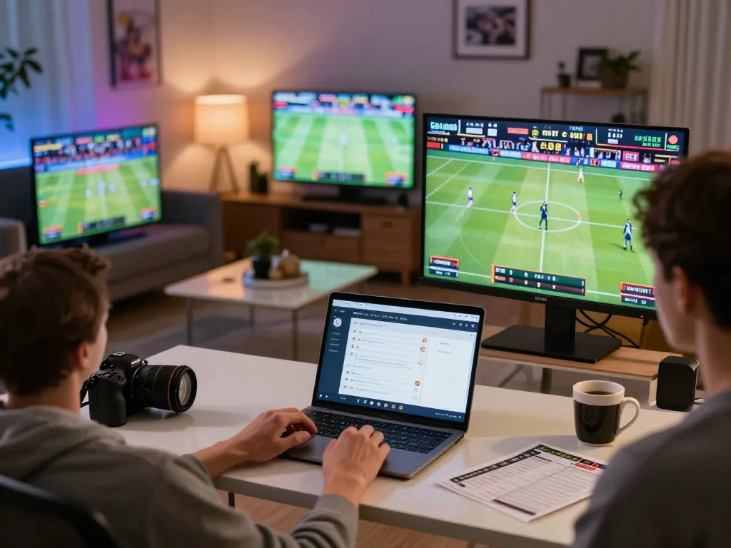 Person engaged in sports betting using cm88 app at stylish home office setup