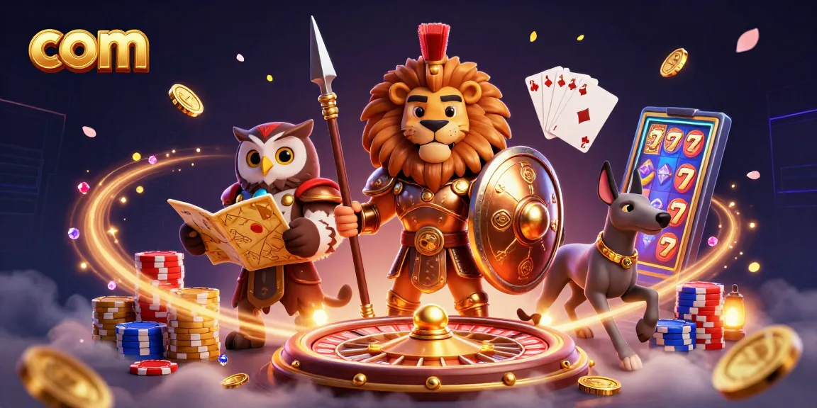 Engage with com’s vibrant casino experience featuring a Spartan lion, owl, and greyhound amid sparkling riches.