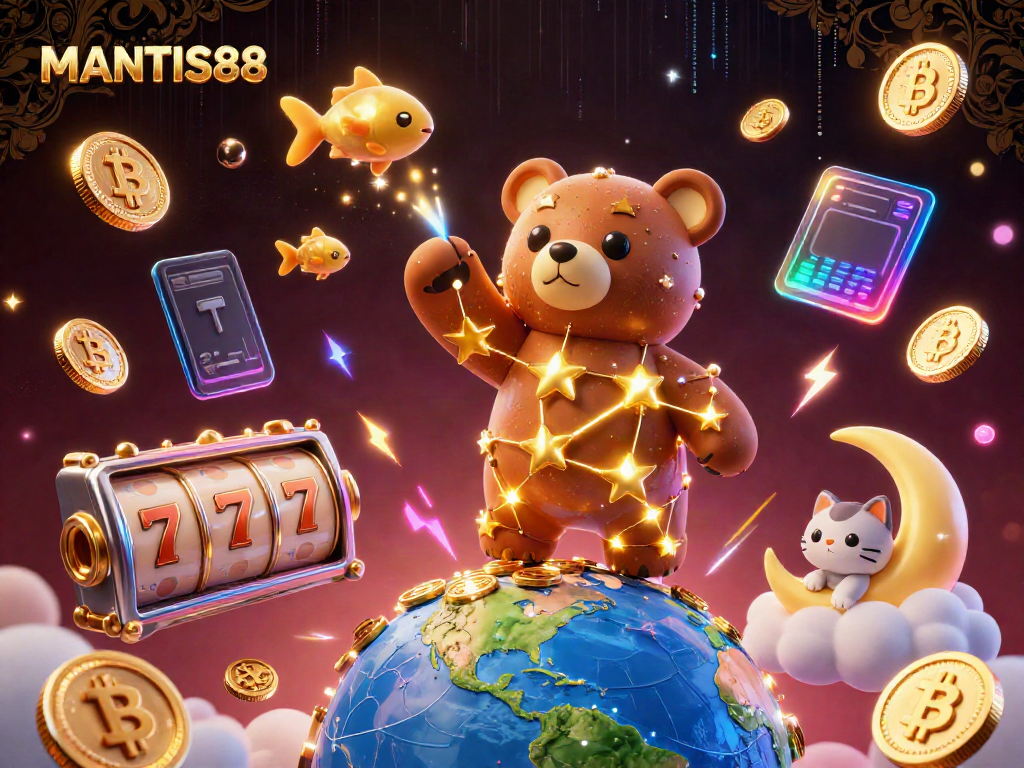 Engage with MANTIS88's vibrant online casino world, showcasing thrilling slot games and crypto elements.