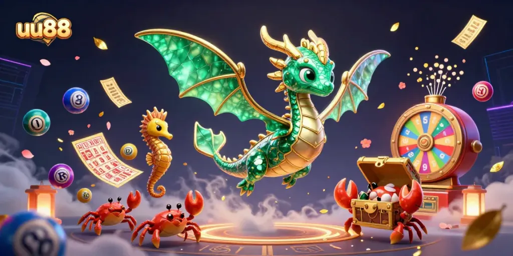 Engage in the vibrant world of uu88 with a dynamic illustration depicting animated sea creatures and casino elements.