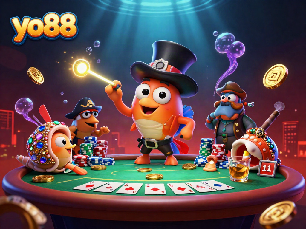 Engage with yo88's thrilling casino world, featuring cartoon characters in a vibrant, underwater gambling scene.