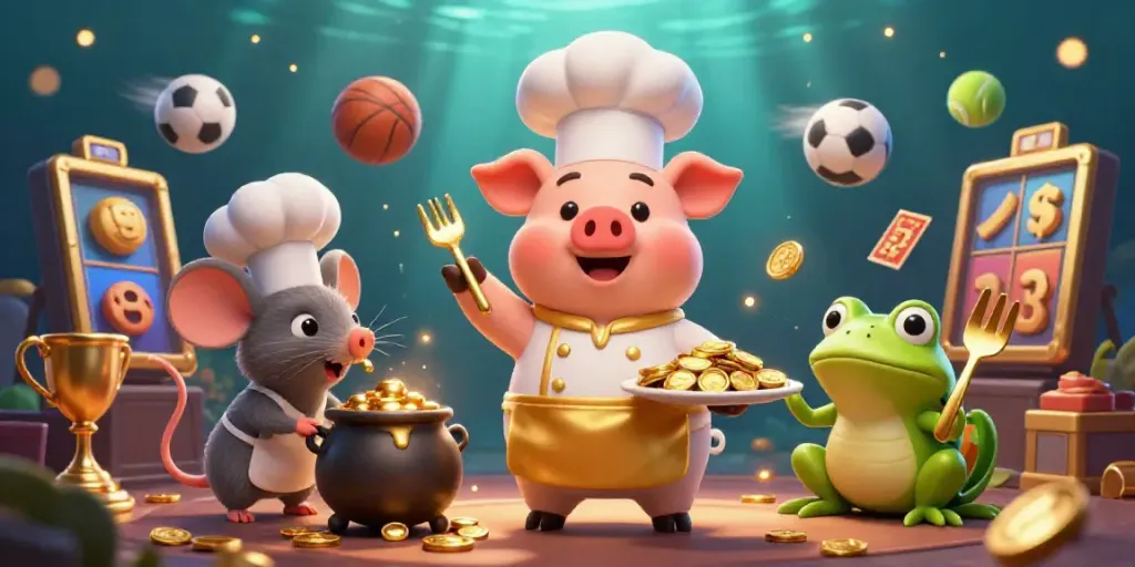 Experience the thrill of 79king with a 3D casino scene of cartoon characters serving gold coins, showcasing immersive gameplay.