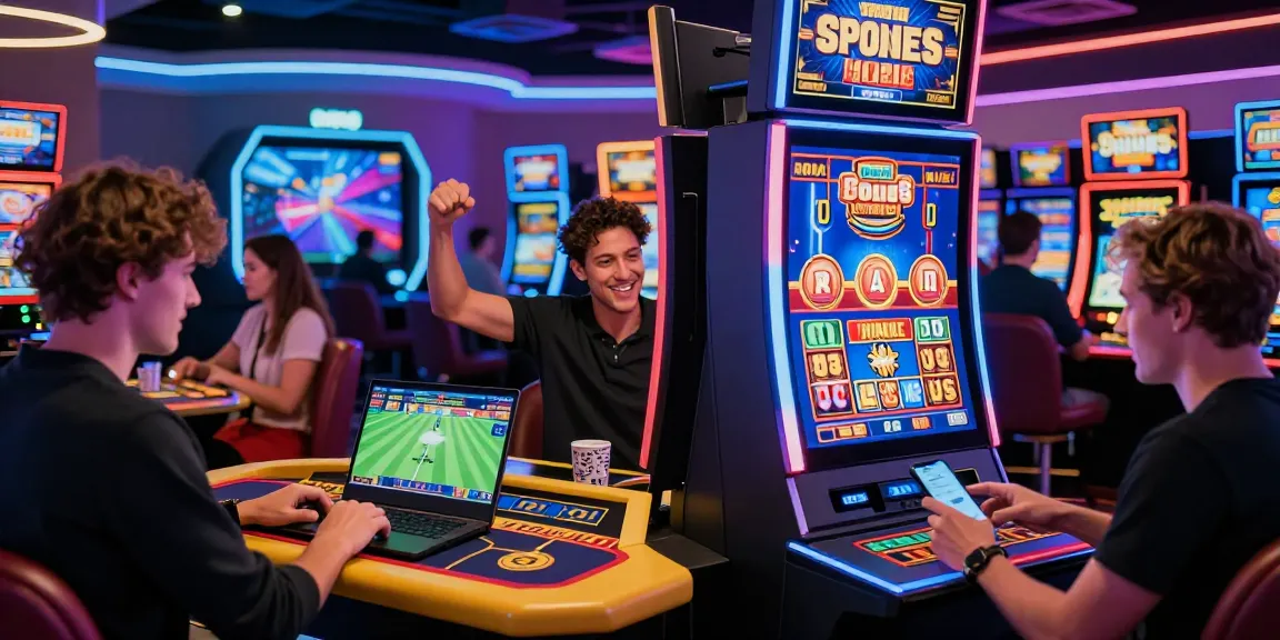 Players engaging with non UK casinos through dynamic gaming experiences, celebrating wins, and exploring diverse betting options in a vibrant casino scene.