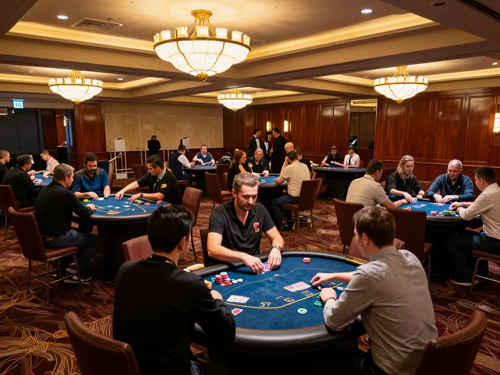Exciting poker gameplay at nhacaiuytin casino, showcasing intense player engagement and luxurious ambiance.