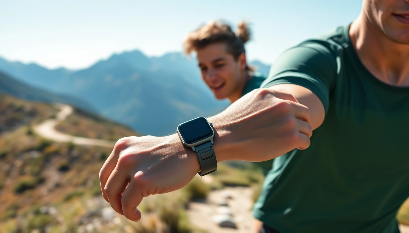 Runner showcasing features of Coros smartwatch on a scenic trail, highlighting modern technology in action.