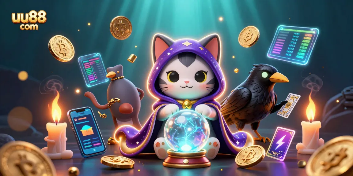 Experience thrilling gameplay with uu88 com's vibrant casino scene featuring a mystic cat and glowing tokens.