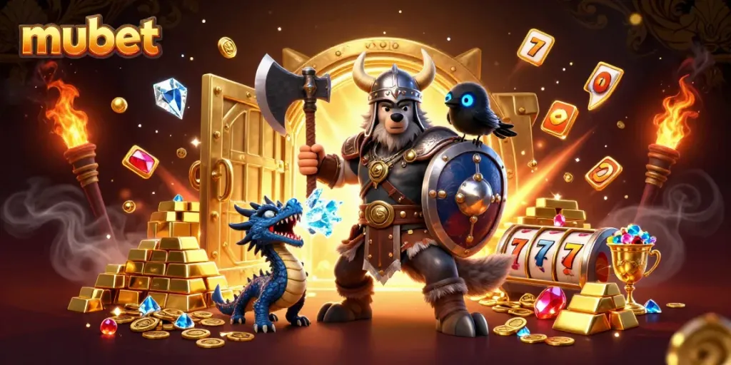 Engage with mubet's thrilling slots featuring a Viking wolf warrior and magical elements.