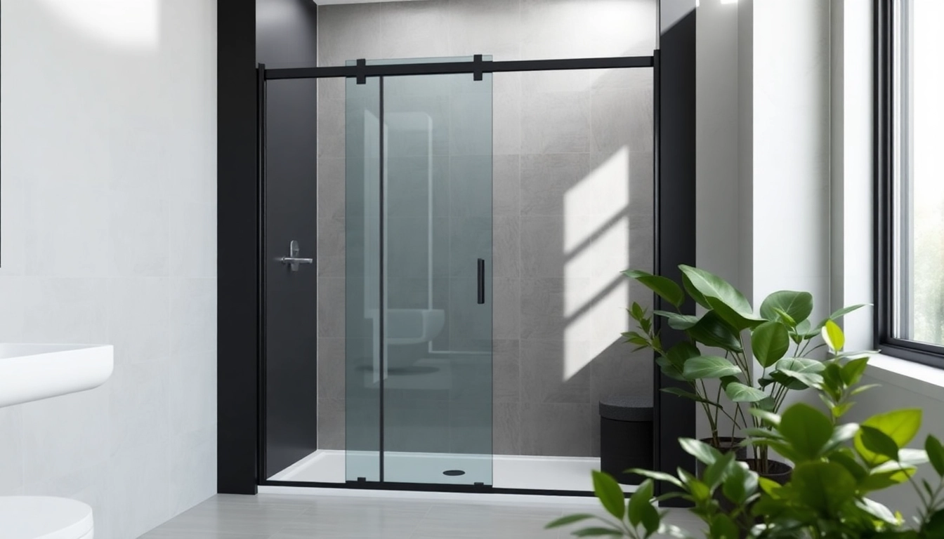 Showcase of black shower sliding door in a modern bathroom, enhancing its stylish design.