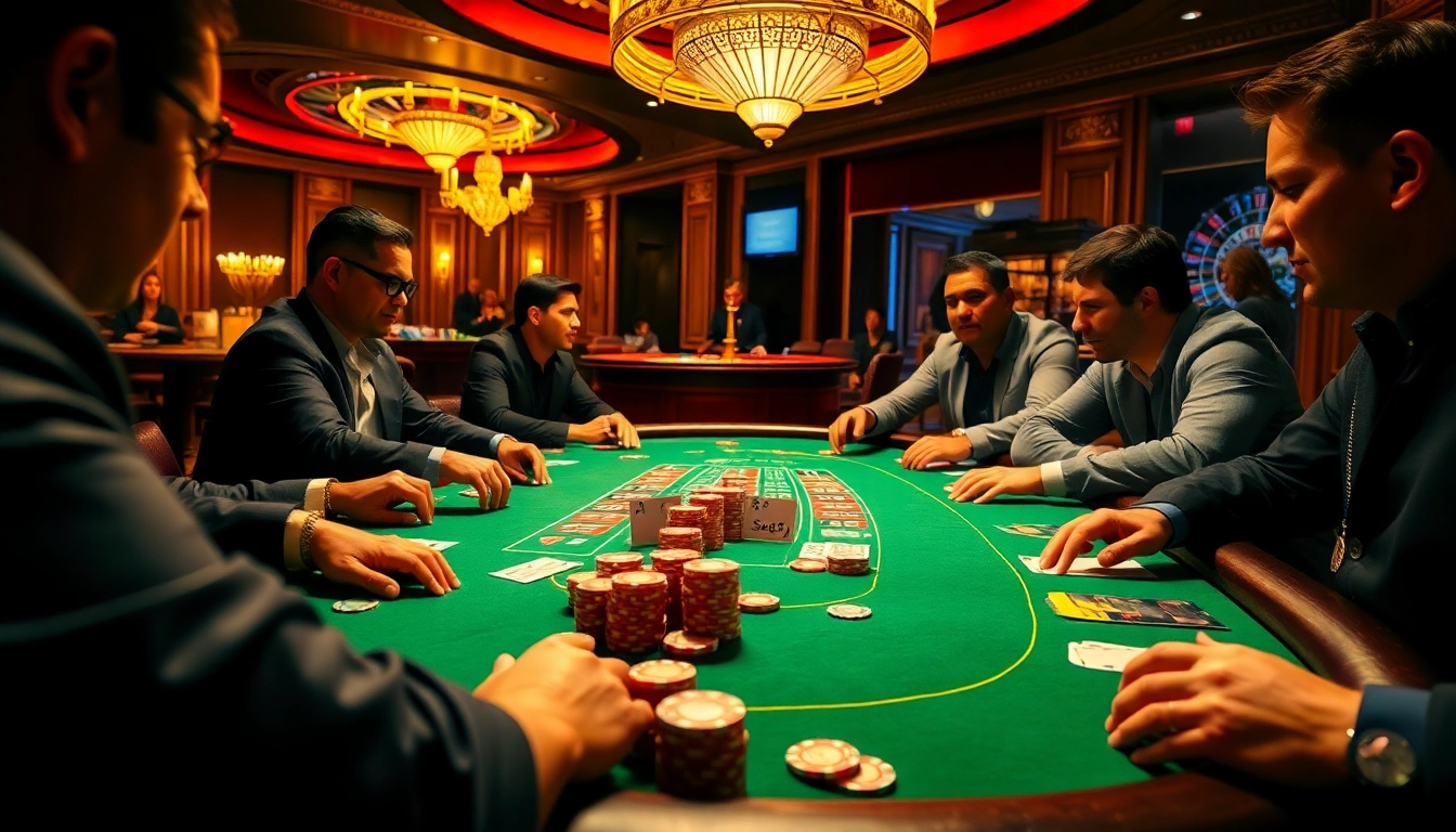 Players strategizing during a thrilling game at 壹發娛樂's luxurious casino poker table.