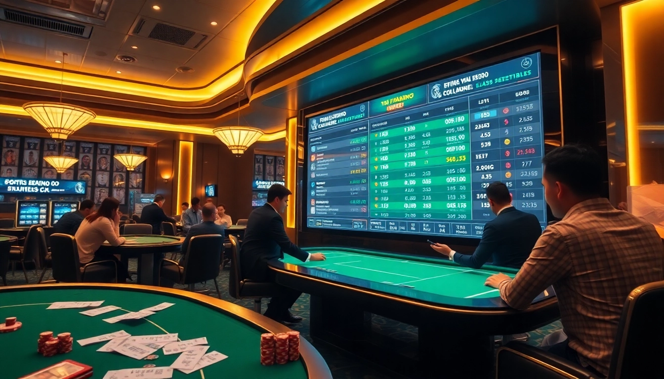 Soi Kèo FB88 betting strategies visualized in a vibrant casino with gamblers placing bets.