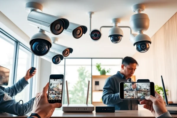 Soporte técnico en cámaras de seguridad con técnicos profesionales instalando sistemas de videovigilancia de alta tecnología.