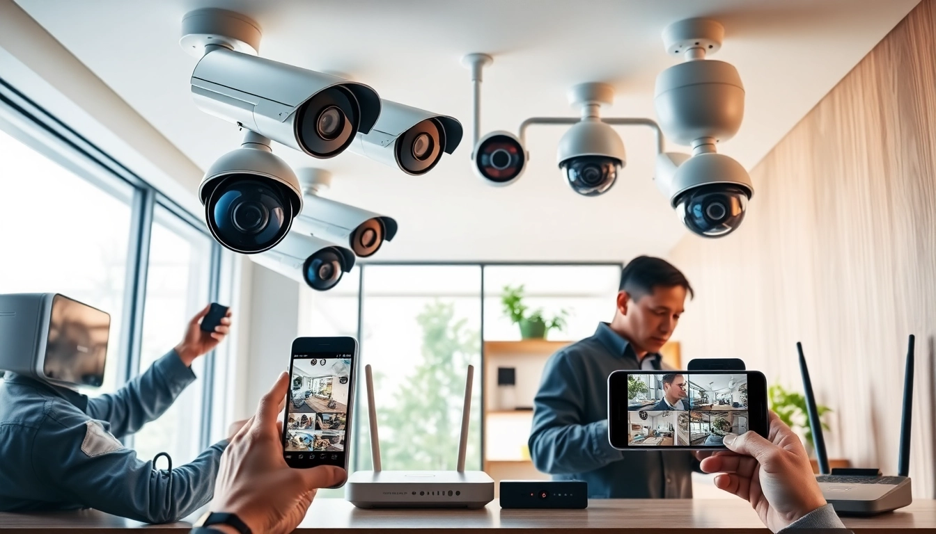 Soporte técnico en cámaras de seguridad con técnicos profesionales instalando sistemas de videovigilancia de alta tecnología.