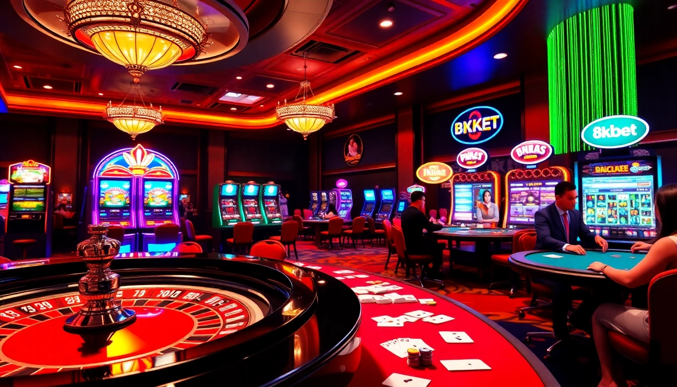 Players engaging in thrilling games at an online casino, showcasing the excitement of 8kbet.