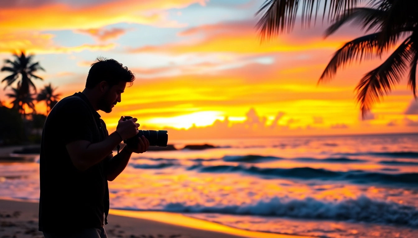 Capturing breathtaking moments as a destination photographer on a tropical beach at sunset.
