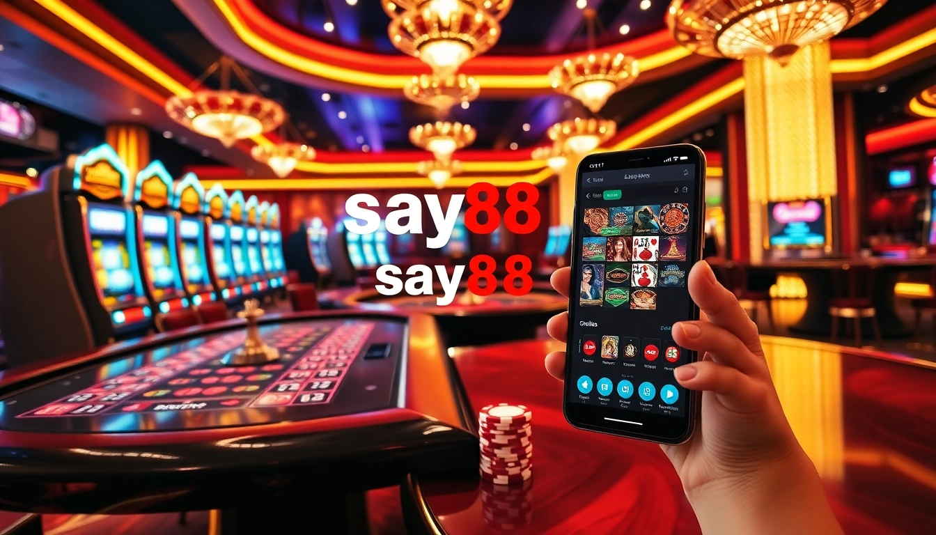 Experience the thrill of say88 with a vibrant casino atmosphere filled with tables and gaming excitement.